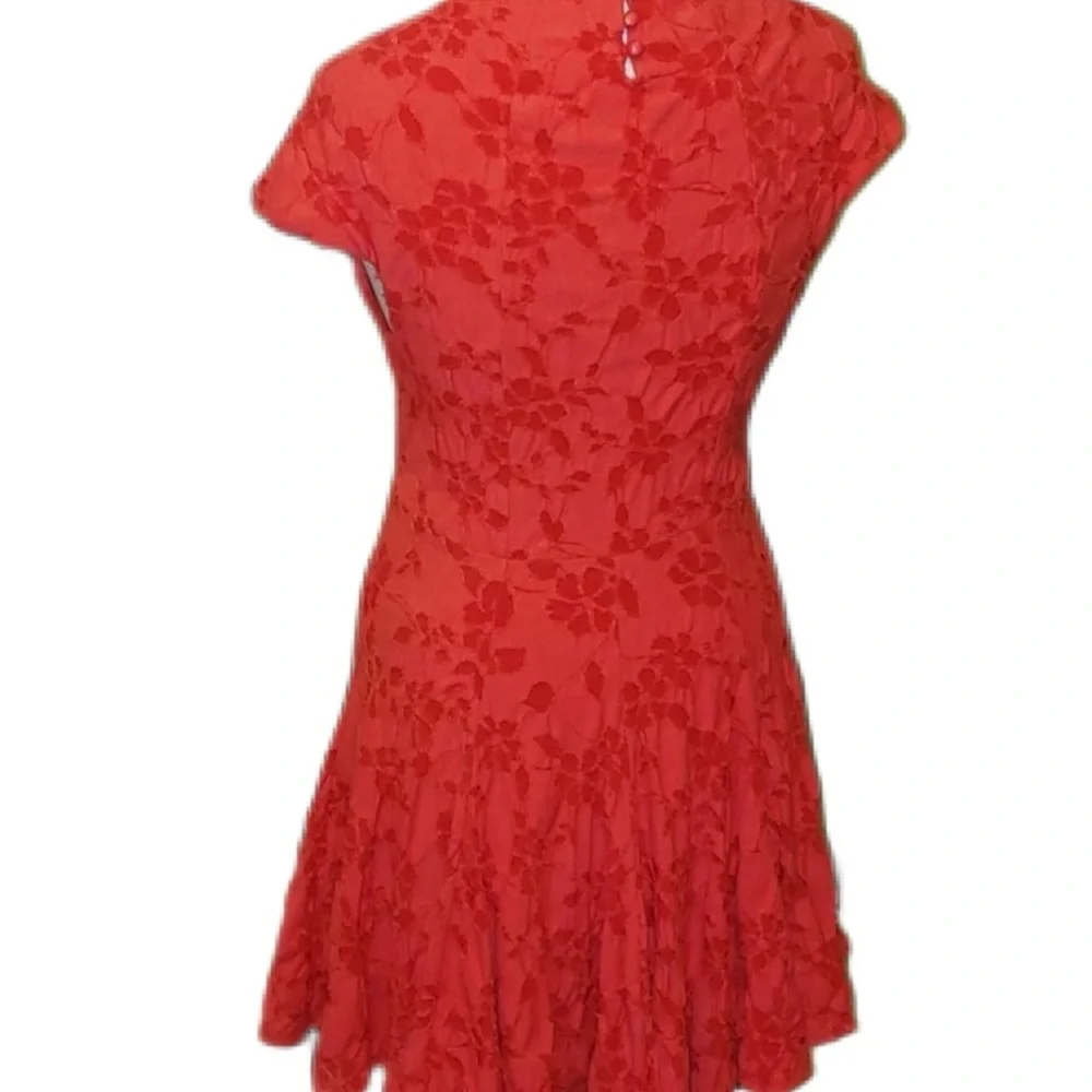 Free People Vintage Flared Burnt Red Mini Dress Floral Design - S - Picture 2 of 13